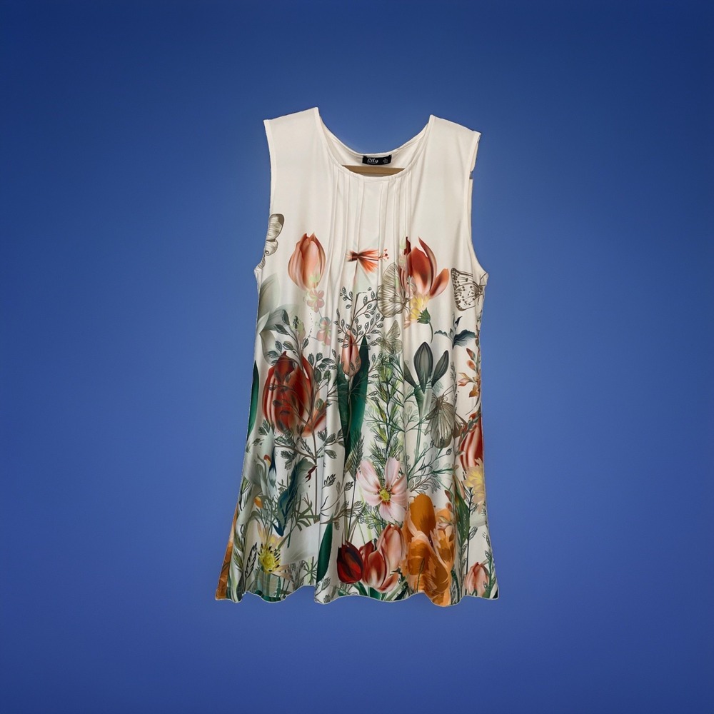 Lily Women's Large Floral Sleeveless Tunic Top Blouse RN 148479 Lightweight
